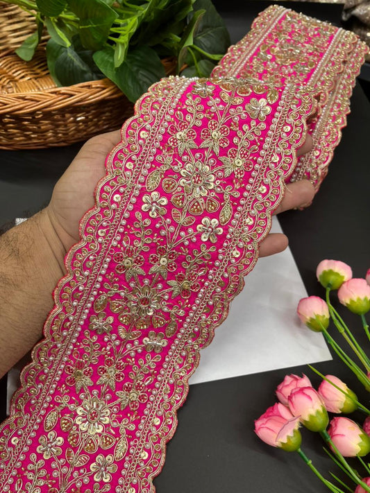 Exclusive Bridal Lace Collection – Premium Heavy Lehenga Border for Sarees, Dupattas & Wedding Outfits (9 Meter, 5 Inch Width) | Rani Pink