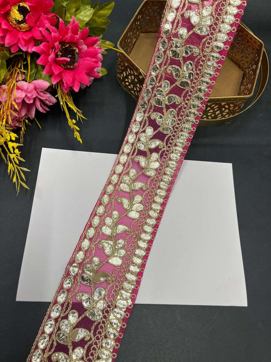 Traditional Gota Lace Borders – 9 Meters, 2.5-Inch Decorative Embellished Trim for Sarees, Lehengas & Dupattas | Rani Pink