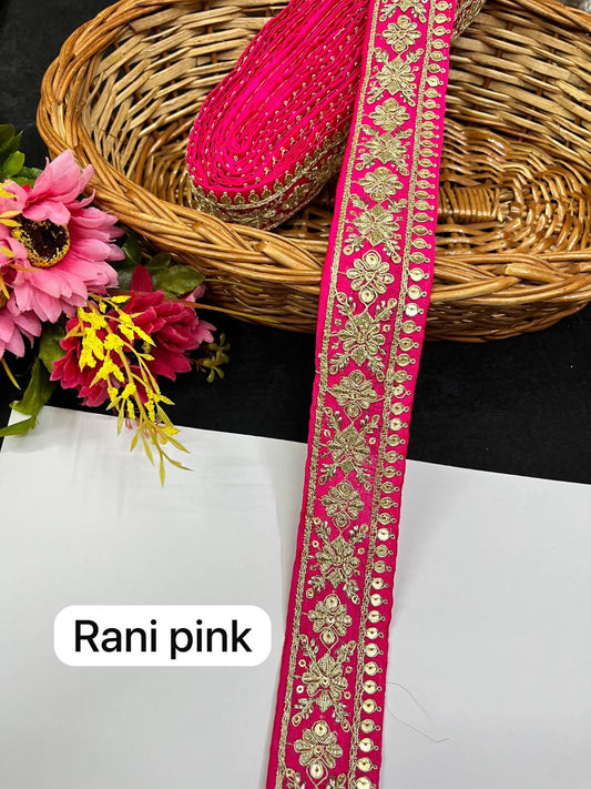 Gold Zari Embroidered Lace for Sarees & Dupattas Border Trim (9 Meter) – 1.5 Inch Width | Rani Pink