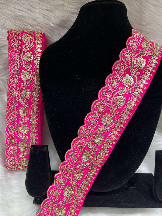 Designer Embroidery Saree Lace | Dupatta Lace | Lehenga Border – 9 Meters, 2-Inch Wide Embroidered Trim | Rani Pink