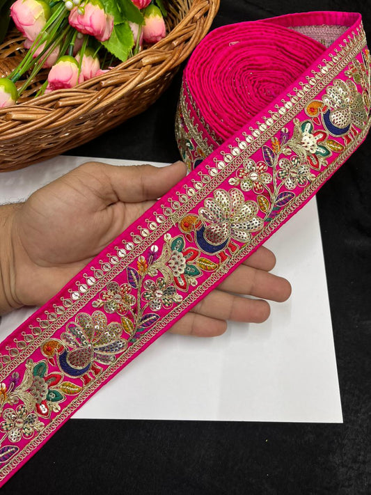 Peacock Design Sequins Work Embroidered Lace Designs – Premium Designer Embroidered Lace | Rani Pink