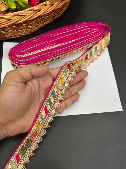 Sabyasachi Inspired Saree Lace & Borders – Premium Designer Trim for Sarees, Lehengas & Dupattas (9 Meter, 1 Inch Width) | Rani Pink