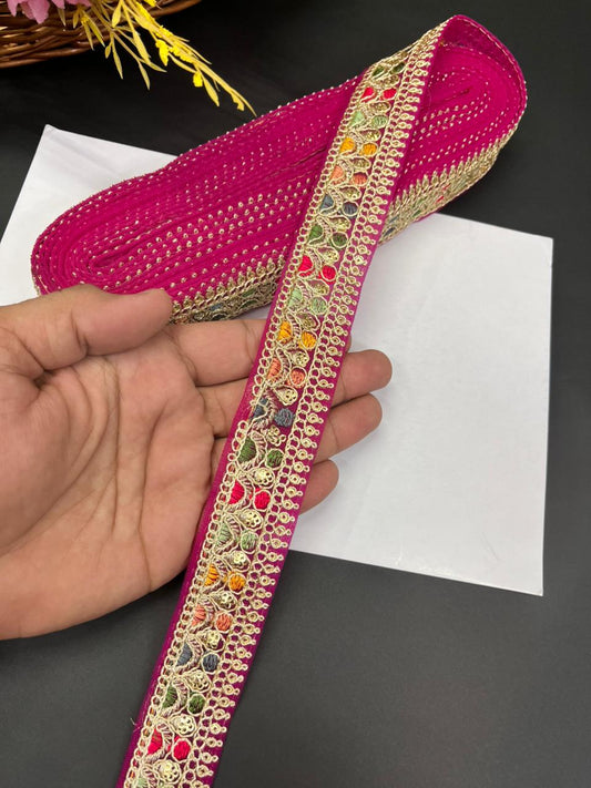 Sabyasachi Inspired Saree Lace Borders – Premium Designer Trim for Sarees, Dupattas & Lehengas (9 Meter, 1 Inch Width) | Rani Pink