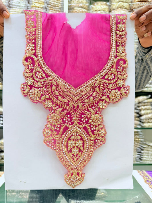 Beautiful Neck Patch for Dresses & Kurtis – Elegant Designer Embellished Neck Applique | Rani Pink