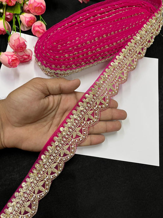 Bridal Saree Lace Border – Designer Maggam Work Lace for Sarees, Blouses & Lehengas (1.75 Inch) | Rani Pink
