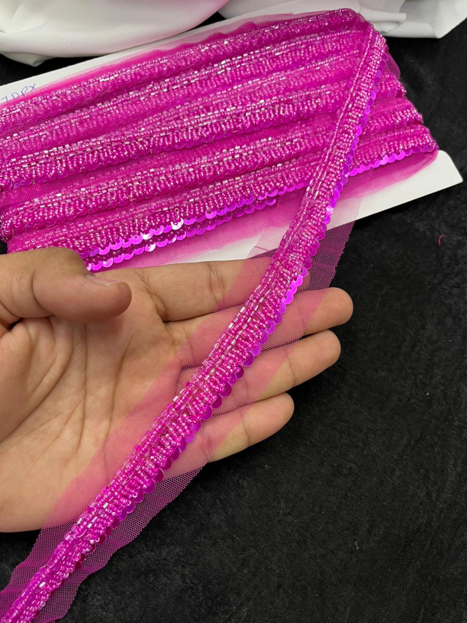 Beautiful Handcrafted Lace Trim for Sarees, Kurtis & Dresses – Decorative Handmade Embroidery Lace Border | Rani Pink