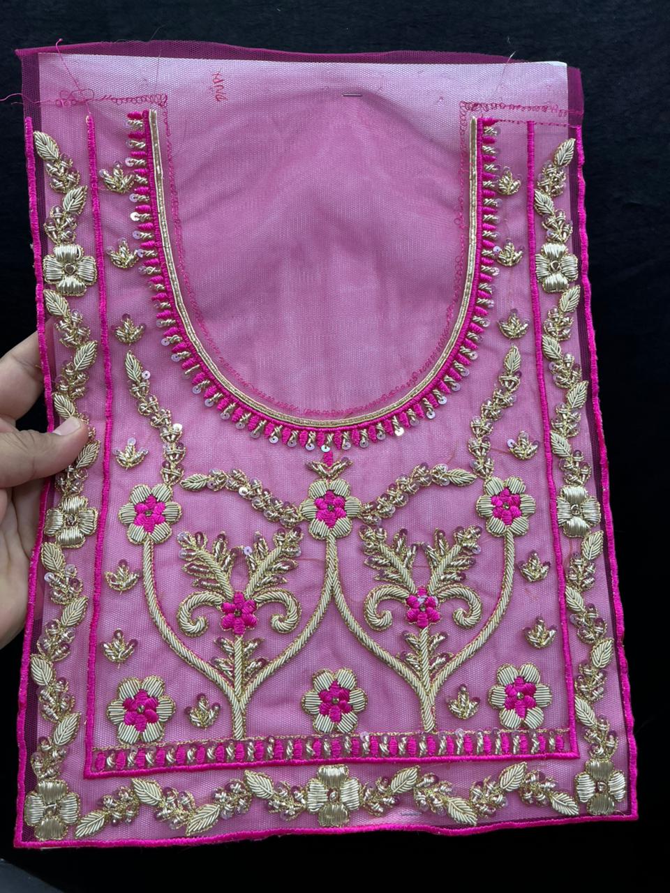 Zardozi Embroidery Neck Patch for Kurti & Suits – Premium Designer Ethnic Neck Patch for Festive & Bridal Wear | Rani Pink