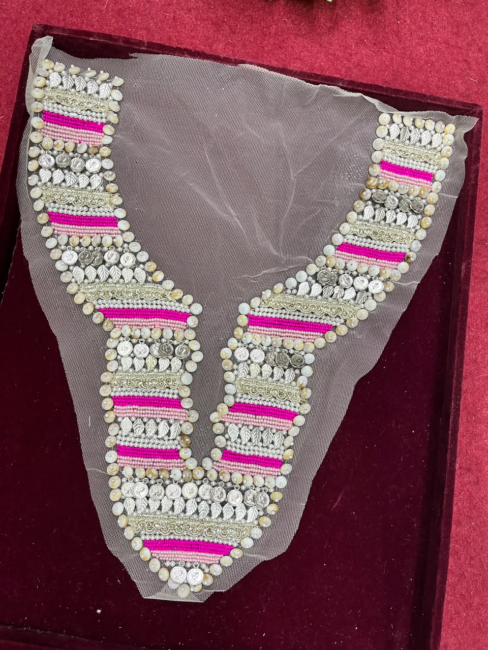 Designer Handcrafted Boho Style Neck Yoke Patch for Kurtis, Dresses & Blouses – Premium Embroidered Neckline Applique | DC0991 | Rani Pink
