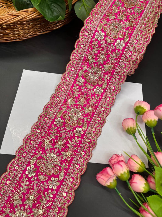 Exclusive Bridal Lace Collection – Premium Heavy Lehenga Border for Sarees, Dupattas & Wedding Outfits (9 Meter, 5 Inch Width) | Rani Pink