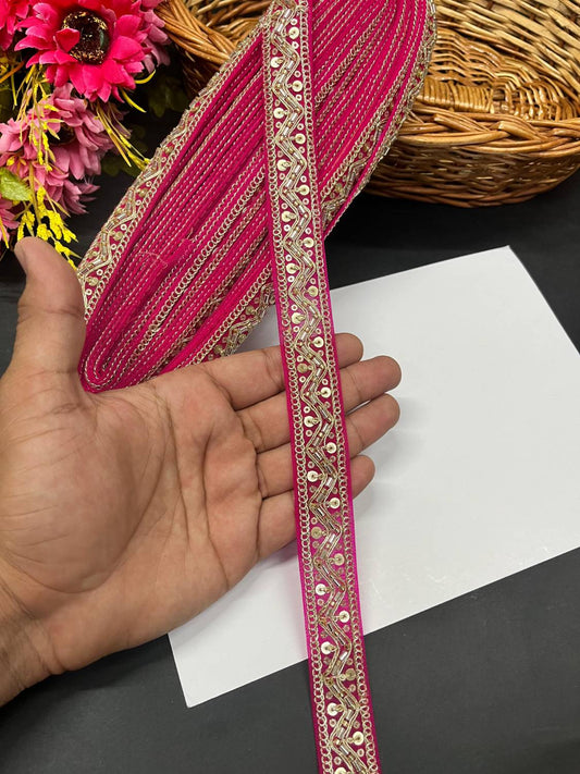 Beautiful Maggam Work Lace for Sarees – Decorative Maggam Work Lace (9 mtr, 1 inch) | Rani Pink