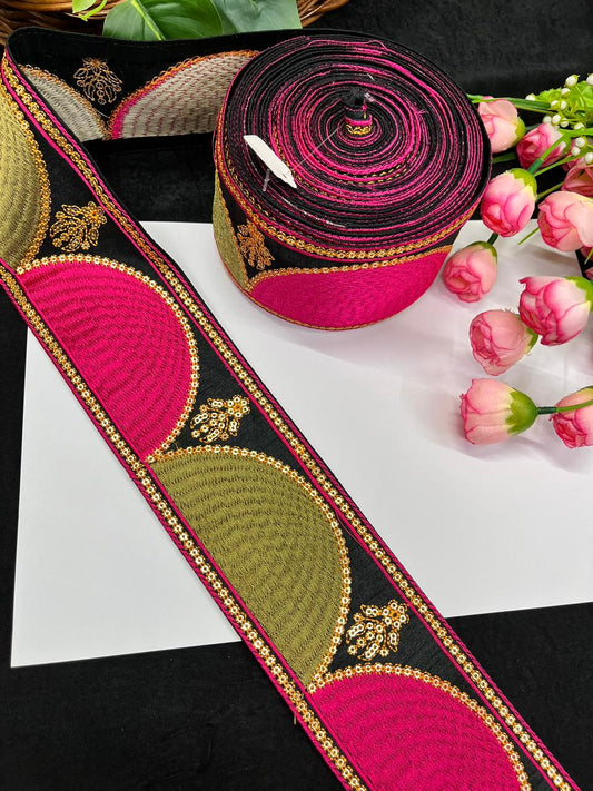 Exclusive Sabyasachi Design Saree Lace Border for Lehengas, Blouses & Dupattas – Designer Embroidered Ethnic Lace (3 Inch) | Rani Pink