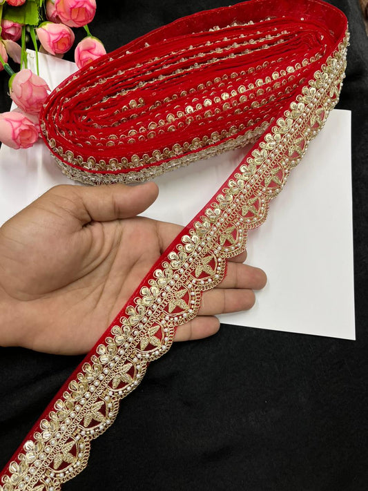 Bridal Saree Lace Border – Designer Maggam Work Lace for Sarees, Blouses & Lehengas (1.75 Inch) | Red