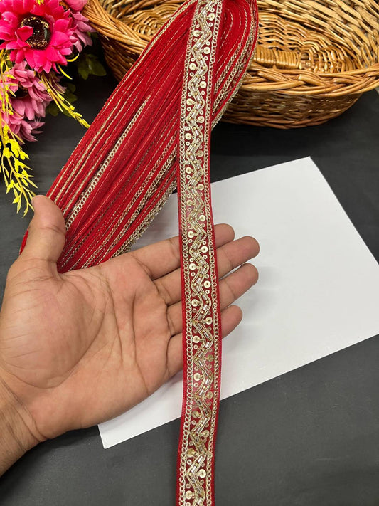 Beautiful Maggam Work Lace for Sarees – Decorative Maggam Work Lace (9 mtr, 1 inch) | Red