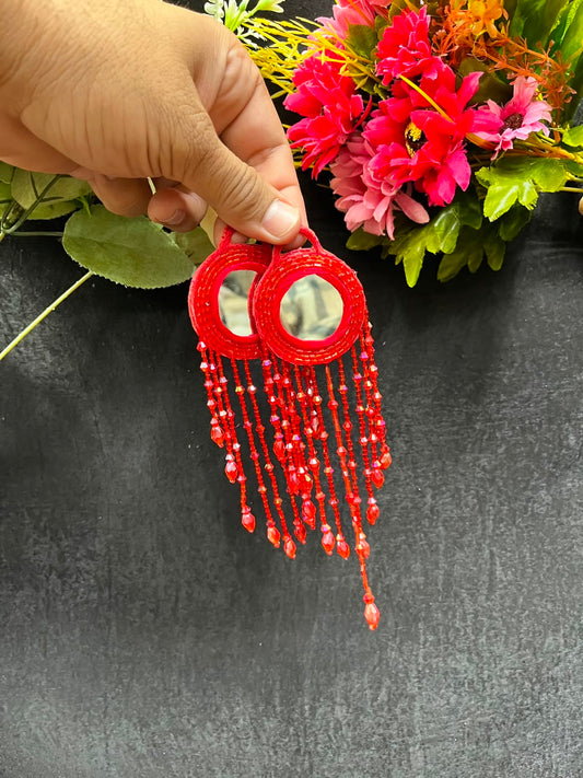 Designer Mirror Work Latkans for Blouses & Lehengas – Decorative Mirror Tassels for Ethnic Wear (6 Inch) | DC0981 | Red