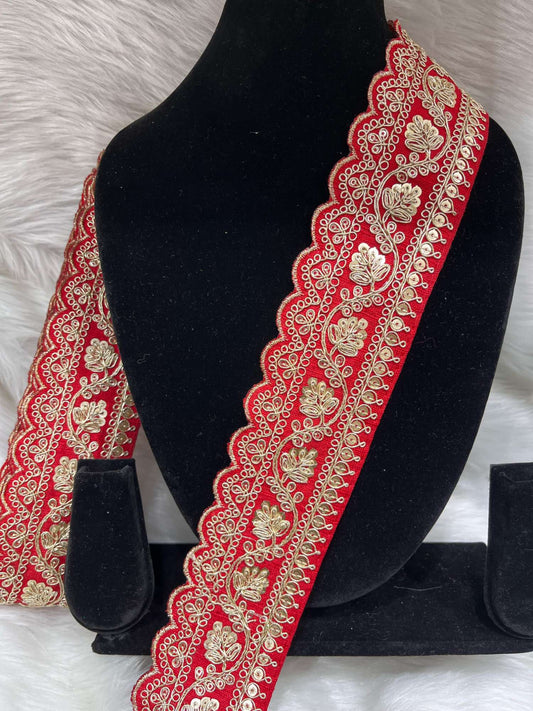 Designer Embroidery Saree Lace | Dupatta Lace | Lehenga Border – 9 Meters, 2-Inch Wide Embroidered Trim | Red