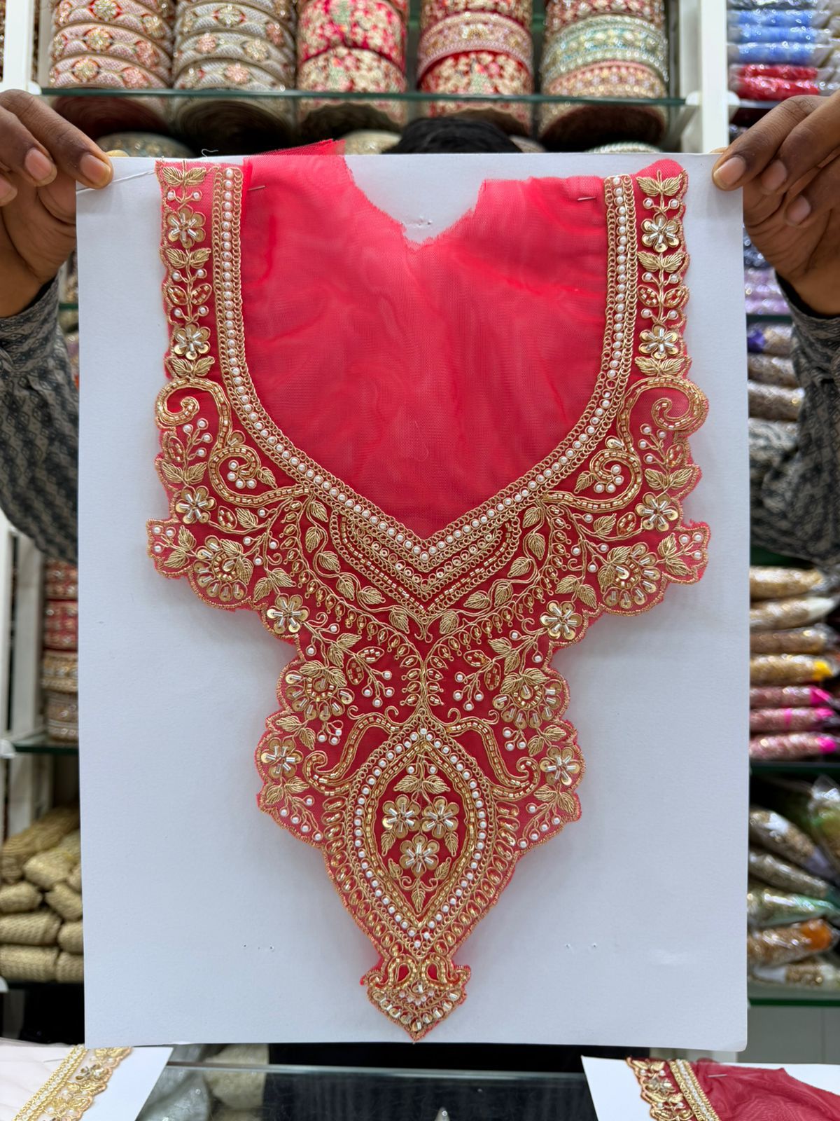 Beautiful Neck Patch for Dresses & Kurtis – Elegant Designer Embellished Neck Applique | Red