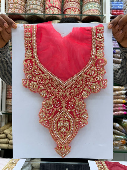 Beautiful Neck Patch for Dresses & Kurtis – Elegant Designer Embellished Neck Applique | Red
