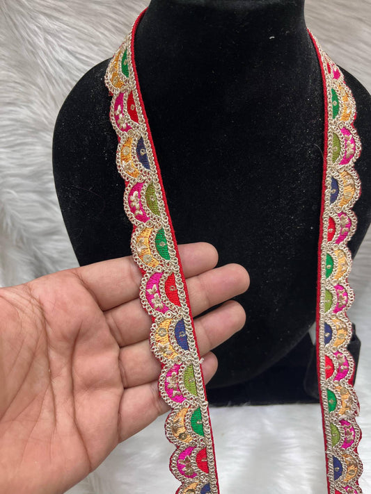 Sabyasachi Inspired Lace Borders – 9 Meters, 1-Inch Designer Embroidered Trim for Sarees, Lehengas & Dupattas | Red