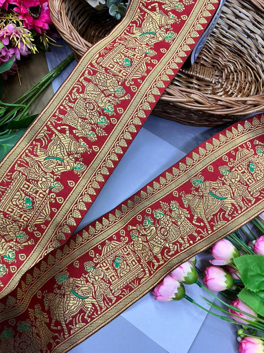 Excellent Banarasi Lace – Premium 4 Inch Traditional Woven Border for Sarees, Dupattas & Ethnic Wear (9 Meter) | Red