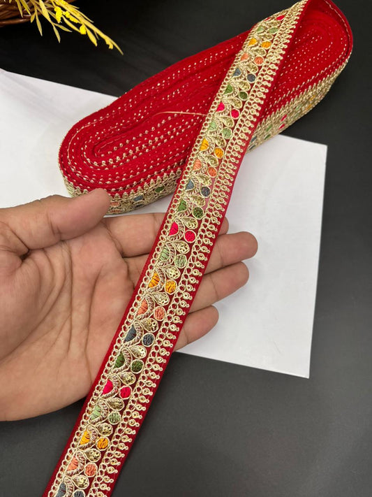 Sabyasachi Inspired Saree Lace Borders – Premium Designer Trim for Sarees, Dupattas & Lehengas (9 Meter, 1 Inch Width) | Red
