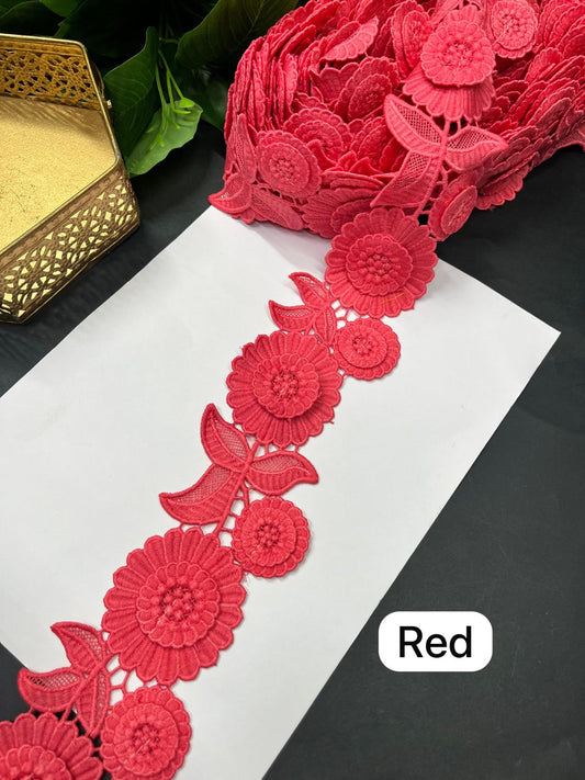 New Imported Western Lace for Sarees & Dresses – Premium 3 Inch Decorative Lace Border (9 Meter) | Red