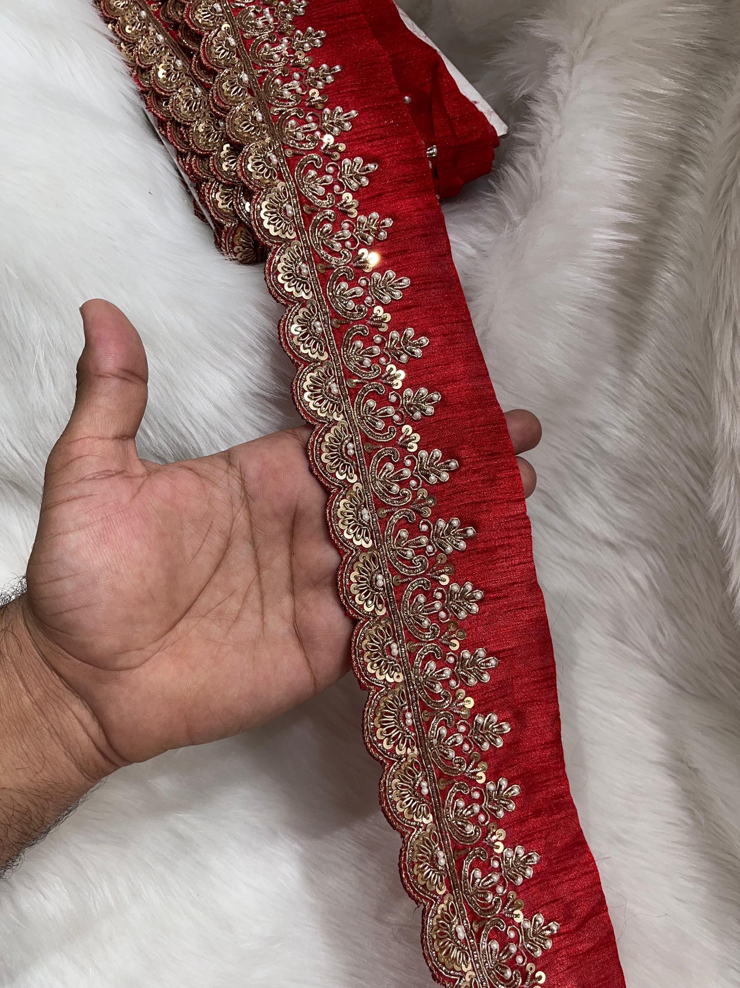Maggam Work Lace for Sarees & Dupattas – 9 Meters, 2.5-Inch Width, Handcrafted Embroidery Border | Red