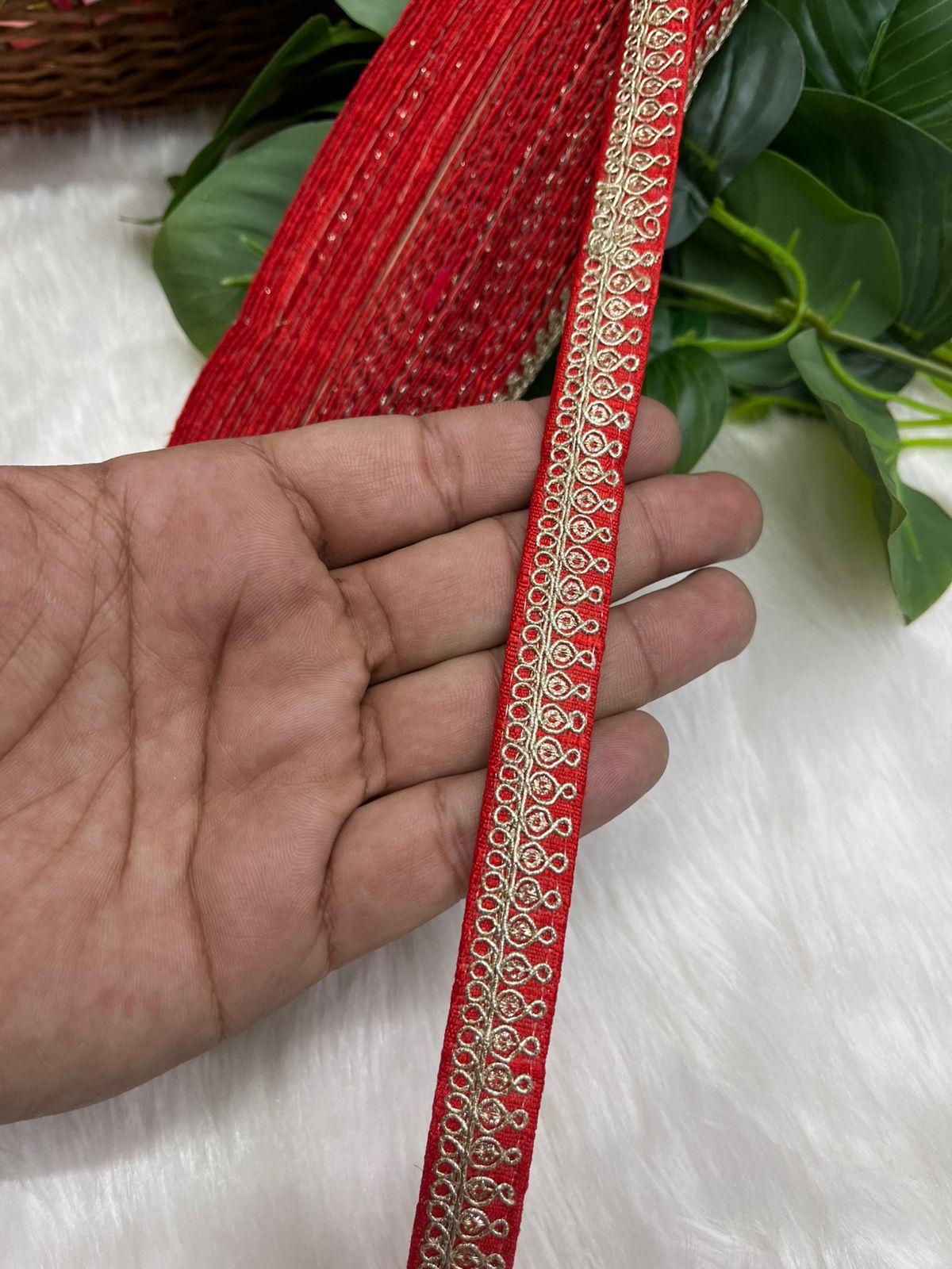 Embroidered Designer Lace - Indian Wedding Trims, Saree Border, Lace Reel 9 Meter (0.5 Inch Width) | Red