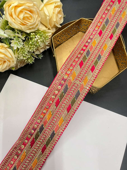 Sabyasachi Inspired Embroidery Lace – 9 Meters, 3-Inch Width | Red