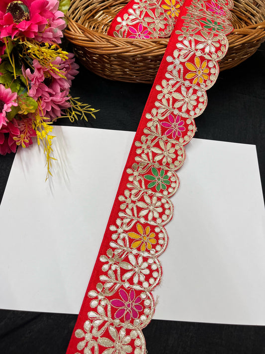 Handcrafted Gota Patti Lace – 9 Meters, 2.75-Inch Traditional Decorative Border Trim for Sarees, Lehengas & Dupattas - Red