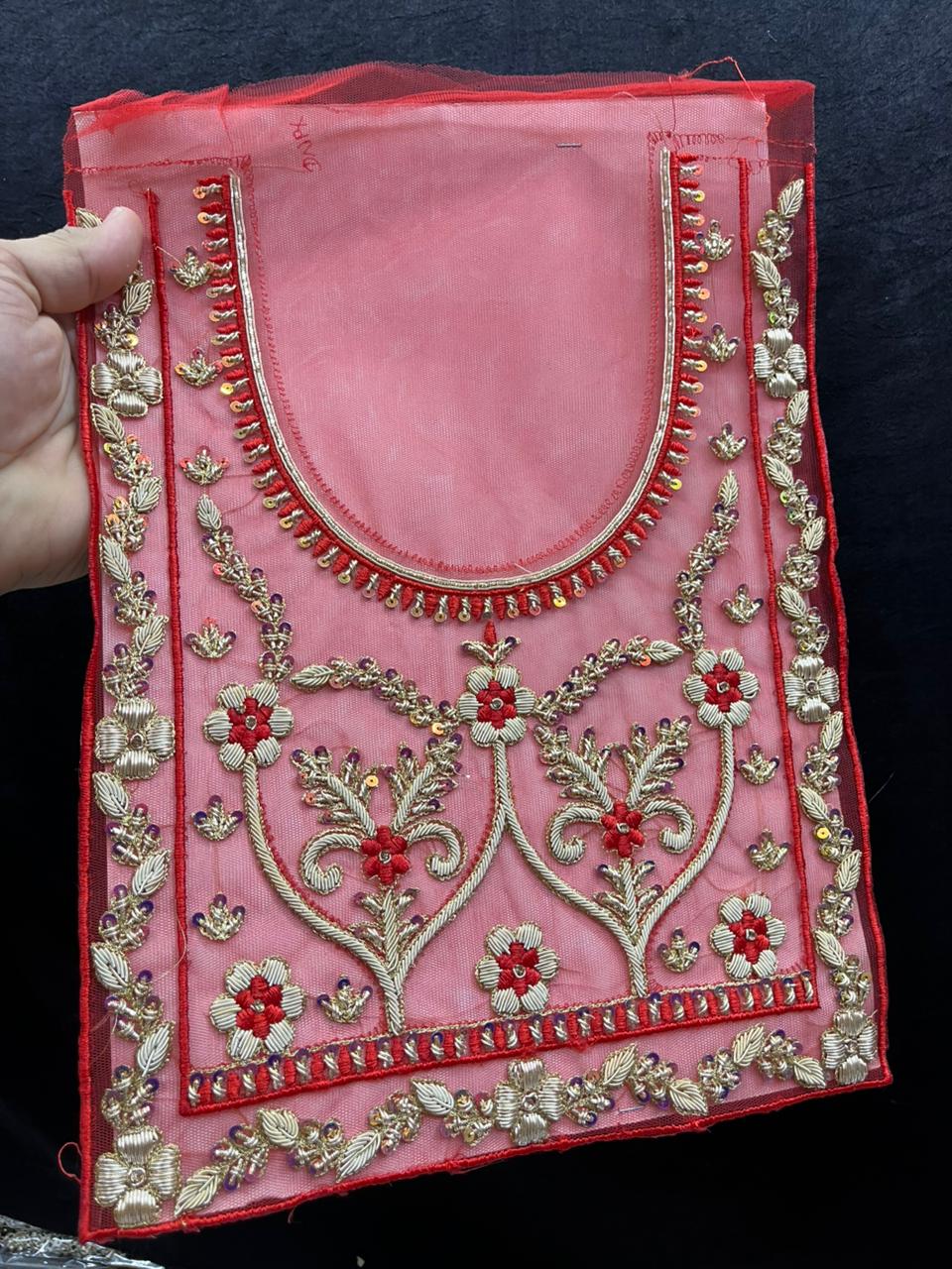 Zardozi Embroidery Neck Patch for Kurti & Suits – Premium Designer Ethnic Neck Patch for Festive & Bridal Wear | Red