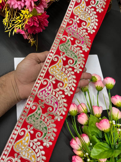 Exclusive Paisley Pure Gota Work Saree Laces – Premium Designer Border for Sarees, Lehengas & Dupattas (9 Meter, 4 Inch Width) | Red