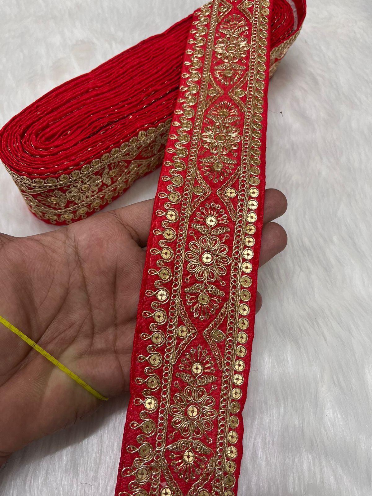 Embroidered Zari Lace – Indian Wedding Trims, Saree Border, 2 Inch Wide Lace Reel (9 Mtr) | Red