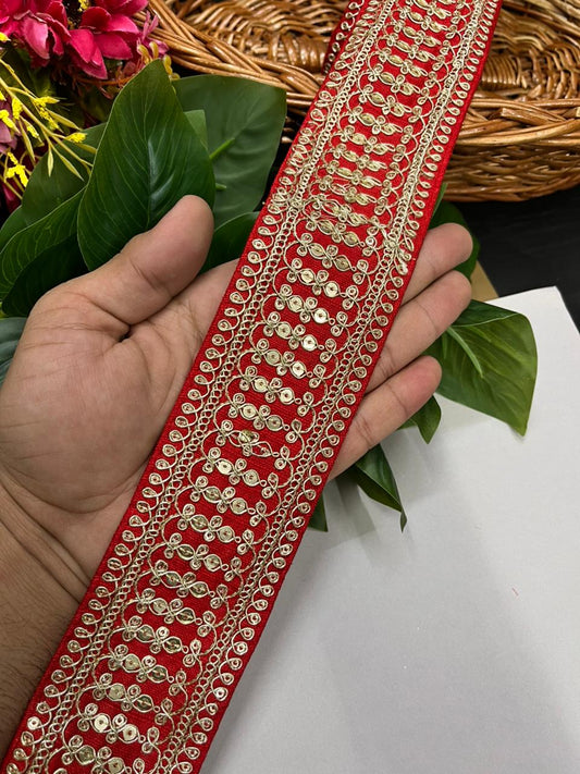Sabyasachi Inspired Embroidered Laces for Sarees & Dresses – Luxury Designer Border for Ethnic & Couture Wear (9 Meter, 2 Inch Width) | Red