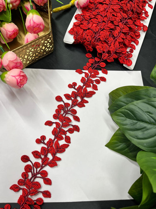 Stunning Guipure Leaf Imported Lace Trim – Designer Saree Laces (9 Meter Roll) | Red