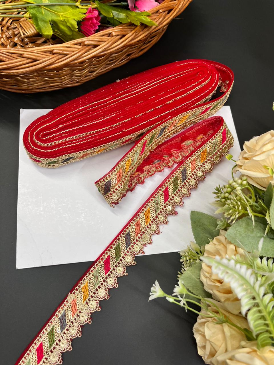 Sabyasachi Inspired Saree Lace & Borders – Premium Designer Trim for Sarees, Lehengas & Dupattas (9 Meter, 1 Inch Width) | Red