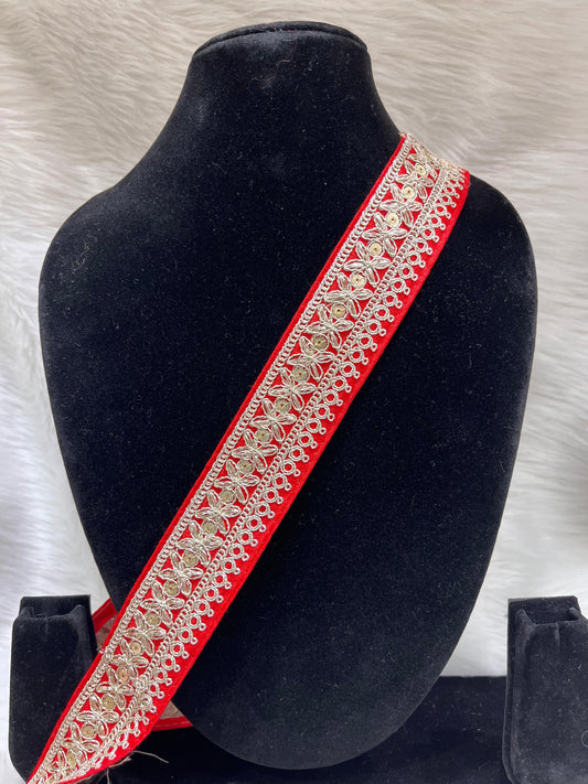 Lace Border for Sarees, Dupattas, Lehengas, Skirts, and Sewing Projects - 9 Meter | Red