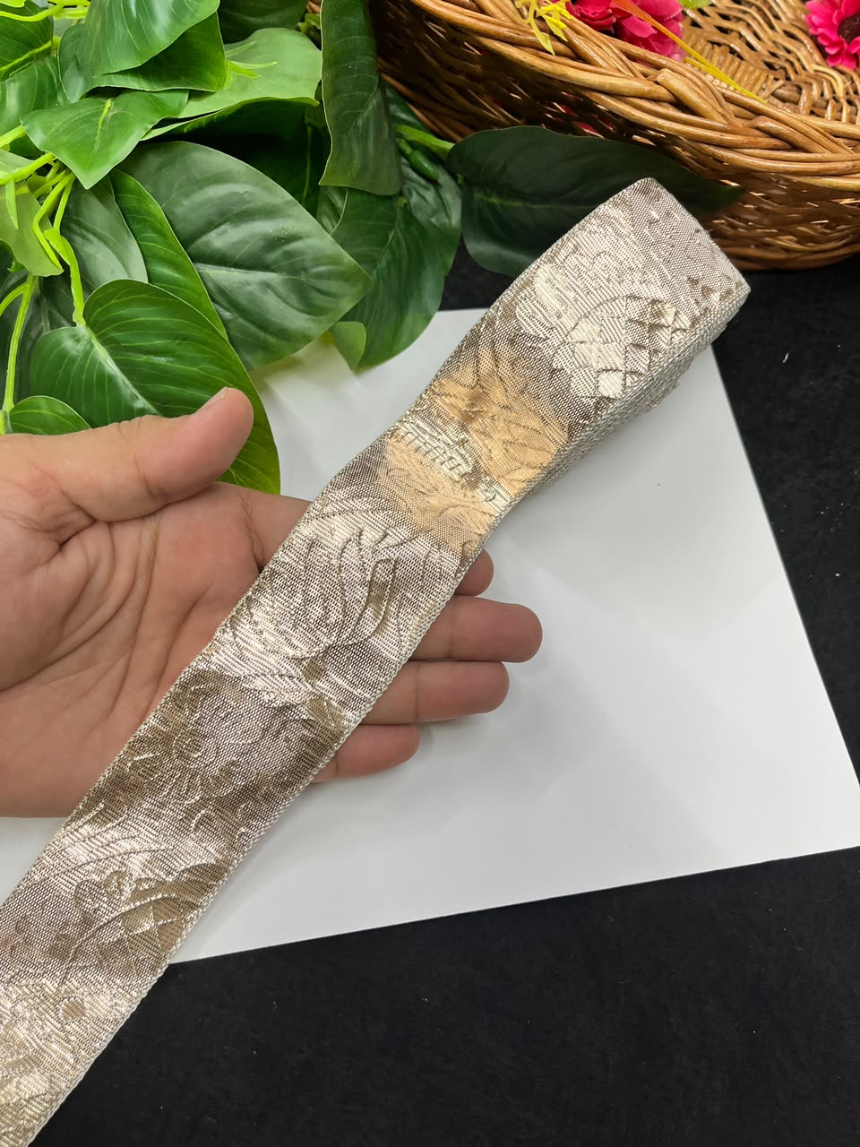 Artificial Plain Gota Lace for Skirts, Lehengas, Sarees & Dupattas – Decorative Gota Patti Lace Border (2 Inch) | DC1024 | Rose Gold