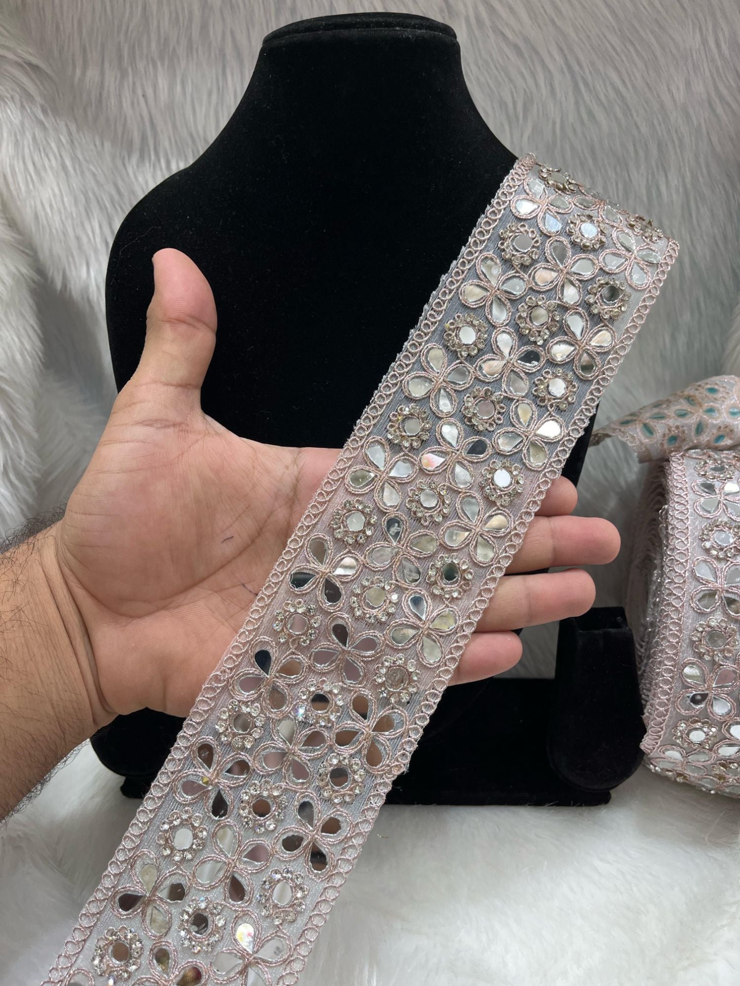 Real Lace Real Mirror Lace with Rhinestone – 9 Meters, 3-Inch Heavy Decorative S ...