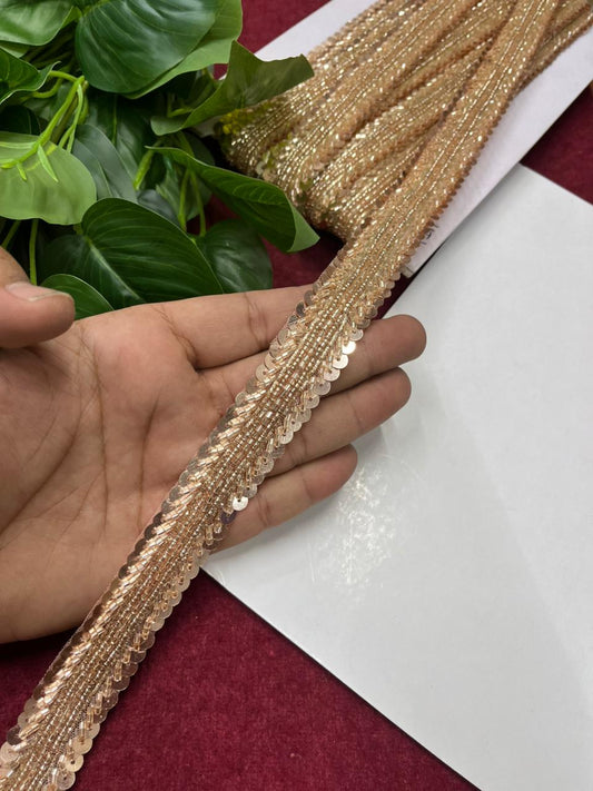 Handcrafted Sequins Zardosi Lace – Designer Handmade Border for Sarees, Dupattas & Lehengas (9 Meter, 1 Inch Width) | Rose Gold