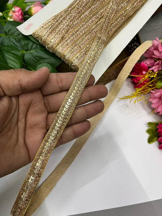 Handcrafted Zardozi Dabka Work Borders – Premium Half Inch Handmade Decorative Lace for Bridal & Ethnic Wear (9 Meter) | Rose Gold