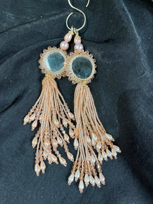 Designer Mirror Tassels (Latkans) for Blouses, Dresses & Lehengas – Decorative Mirror Hanging Tassels Set of 2 | DC0998 | Rose Gold