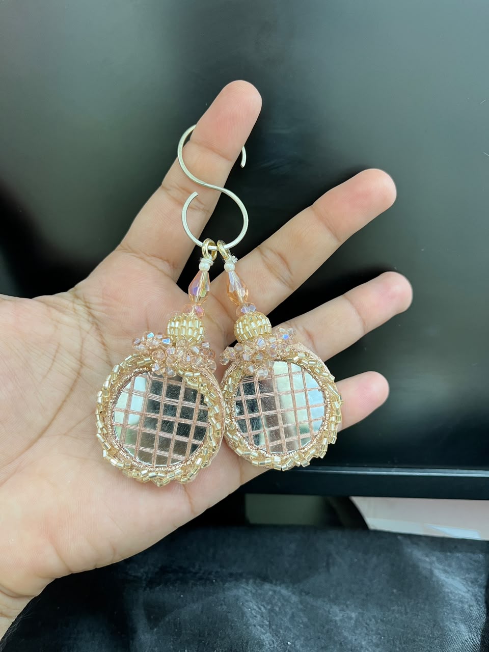 Designer Mirror Tassels (Latkans) for Blouses, Dresses & Lehengas – Decorative Mirror Hanging Tassels Set of 2 | DC0996 | Rose Gold