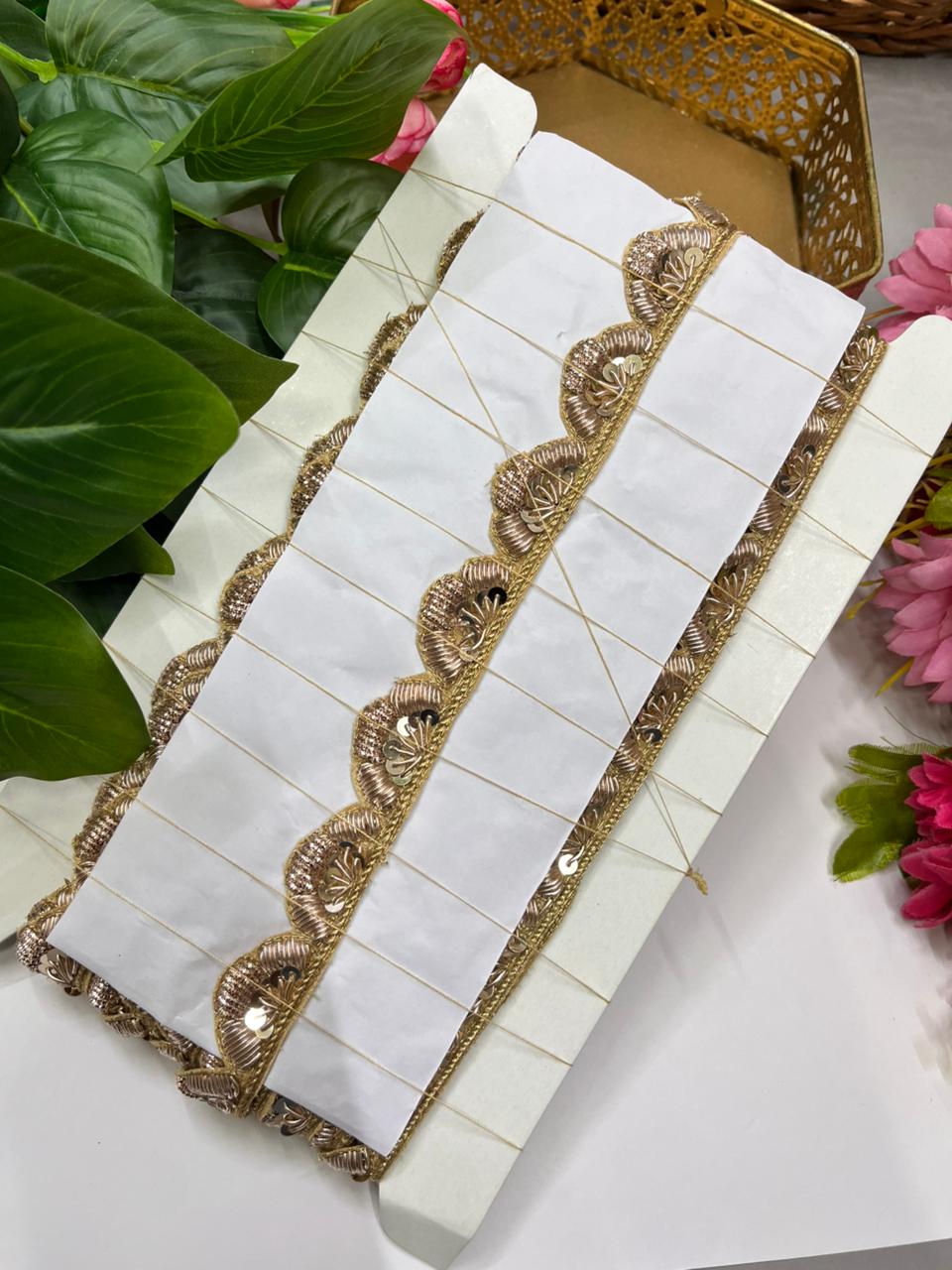 Handcrafted Zardozi Dabka Borders – Premium 1 Inch Handmade Decorative Lace for Bridal & Ethnic Wear (9 Meter) | Rose Gold