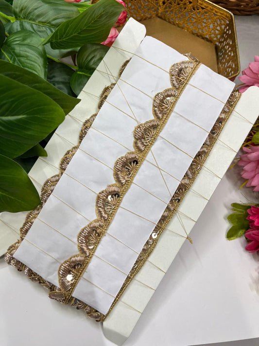 Handcrafted Zardozi Dabka Borders – Premium 1 Inch Handmade Decorative Lace for Bridal & Ethnic Wear (9 Meter) | Rose Gold