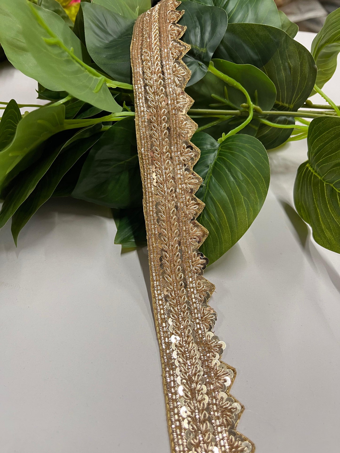 Zardosi Handmade Lace | Cutwork Hand-Embroidered Lace Borders – 9 Meters, 1.5-Inch Width | Rose Gold