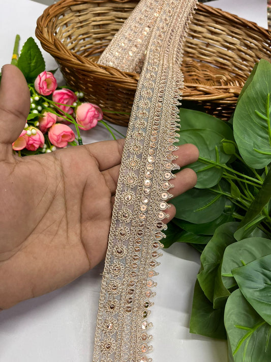 Embroidered Lace Design, Sewing Craft Ribbon - 9 Meter (2 Inch Width, Rose Gold)