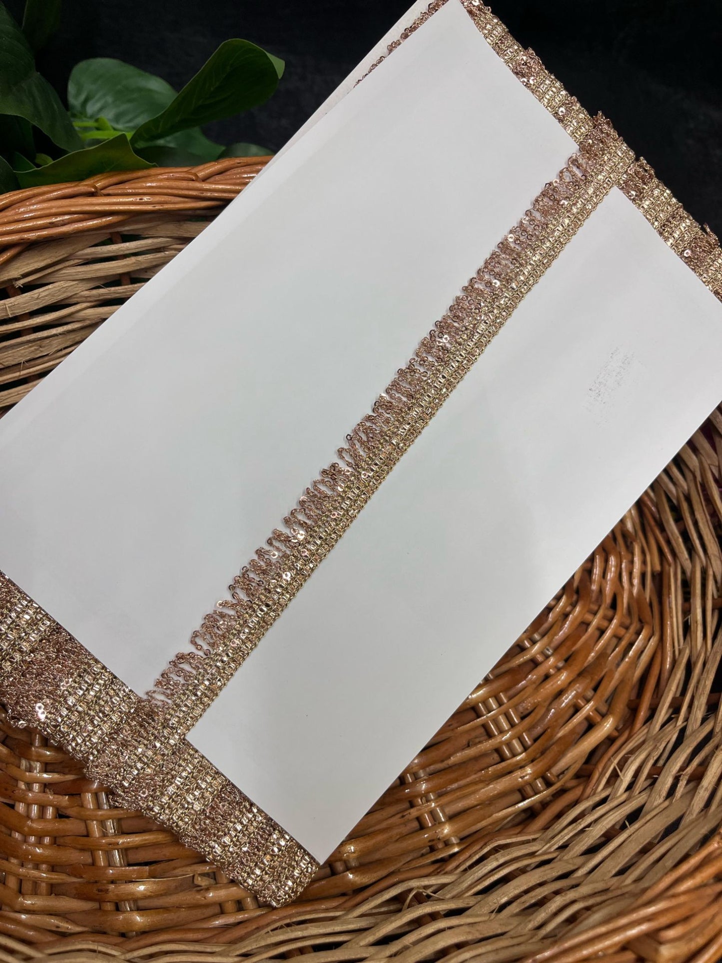 Gold Zari Sequin Fringe Lace Border – 9 Meters, 0.5-Inch Decorative Latkan Trim for Sarees, Lehengas & Dupattas | Rose Gold