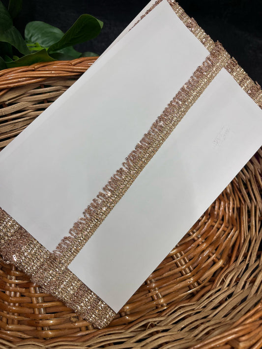 Gold Zari Sequin Fringe Lace Border – 9 Meters, 0.5-Inch Decorative Latkan Trim for Sarees, Lehengas & Dupattas | Rose Gold