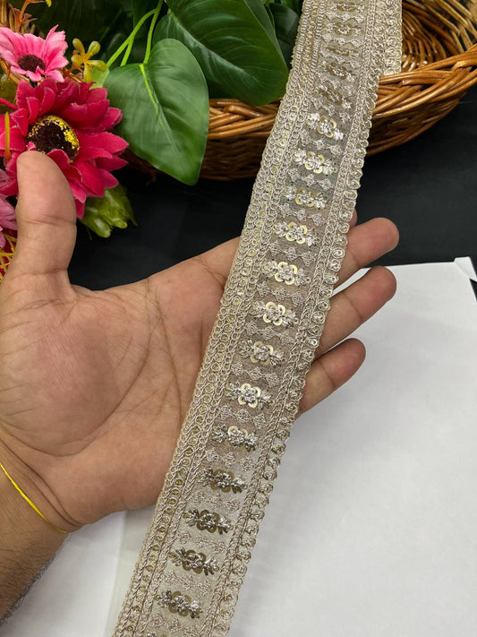 Gold Zari Embroidered Saree Lace & Decorative Trims (9 Meter) – 2 Inch Width | Rose Gold