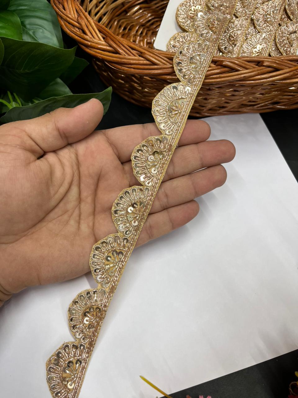 Handcrafted Scalloped Zardozi Lace – Premium Handmade Ethnic Lace Border for Sarees & Dupattas | Rose Gold